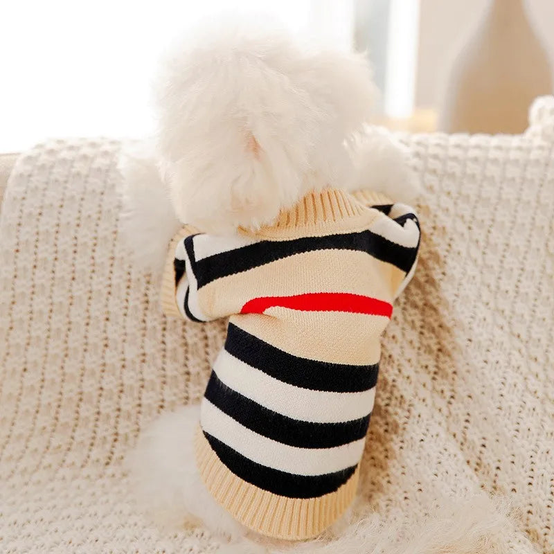 Striped Dog Sweater – Warm Knit Cardigan for Small Breeds