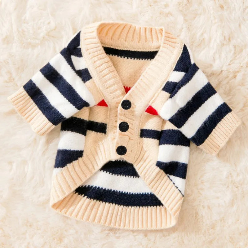 Striped Dog Sweater – Warm Knit Cardigan for Small Breeds