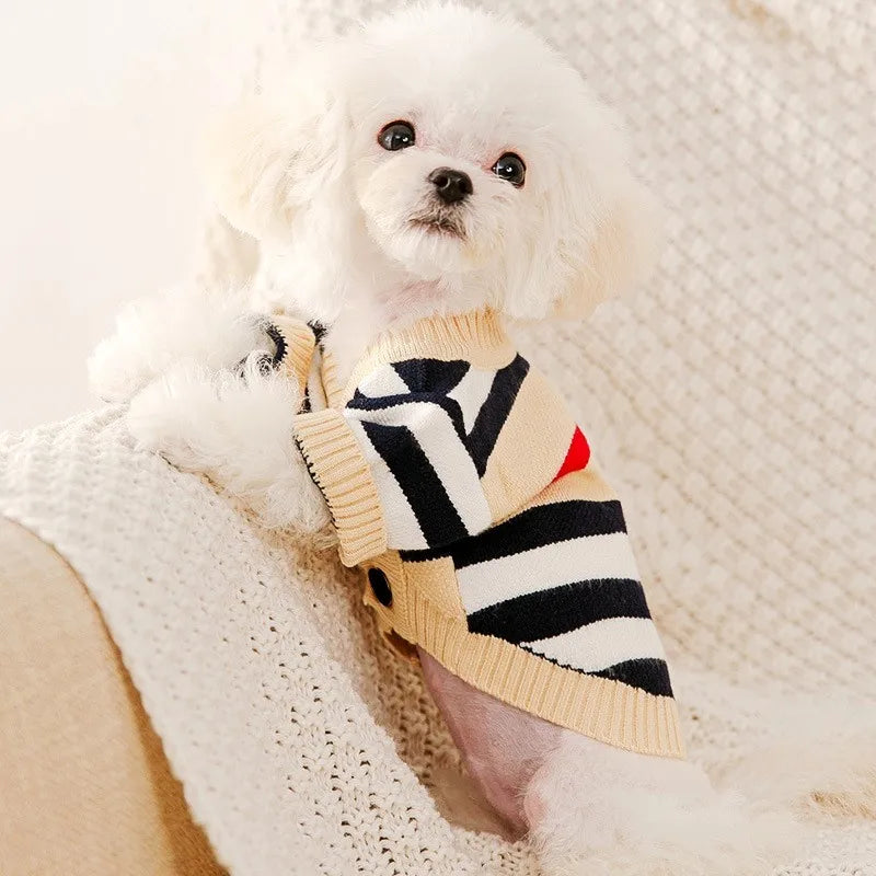 Striped Dog Sweater – Warm Knit Cardigan for Small Breeds